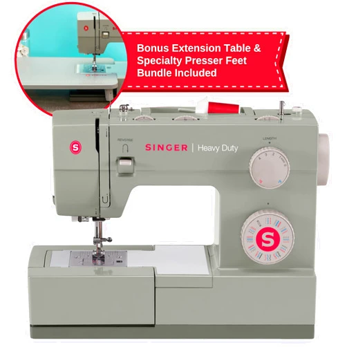 SINGER | Heavy Duty Holiday Bundle - 4452 Heavy Duty Sewing Machine with Bonus Extension Table for Larger Projects, Packed with Specialty Accessories