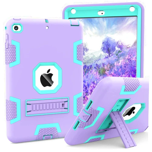 CCMAO iPad Mini 5 Case 2019, iPad Mini 4 Case 2015, Heavy Duty Shockproof Hybrid Protective Cover for iPad Mini 5th/4th Generation 7.9 inch, for Kids Girls Child, Purple+Green