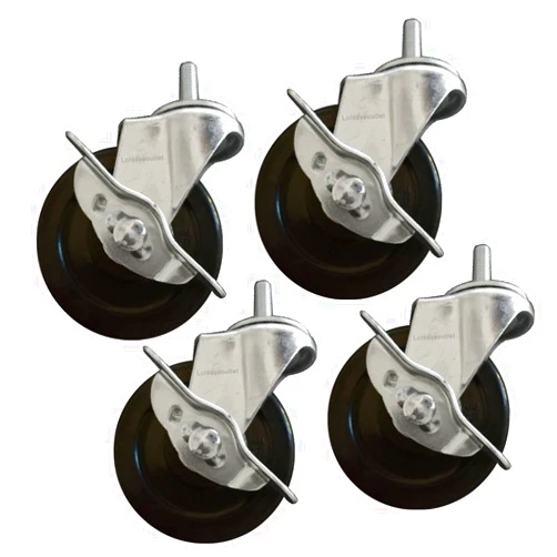 Lotsaveoutlet 4 Pack 3 Inch Rubber Casters Heavy Duty Safety Brake Wheels for Wire Shelving Rack