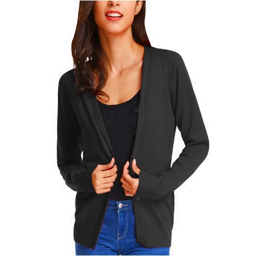GRACE KARIN Women's Long Sleeve Button Down Vee Neck Classic Sweater Knit Cardigan