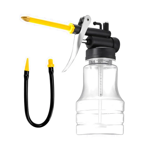 KVAEY Oil Can Pump Oiler, Automotive 250ML Transparent Pump Oil Can with Straight Flexible Spout, Universal High Pressure Manual Oiler for Oiling Lubrication, Car Accessories