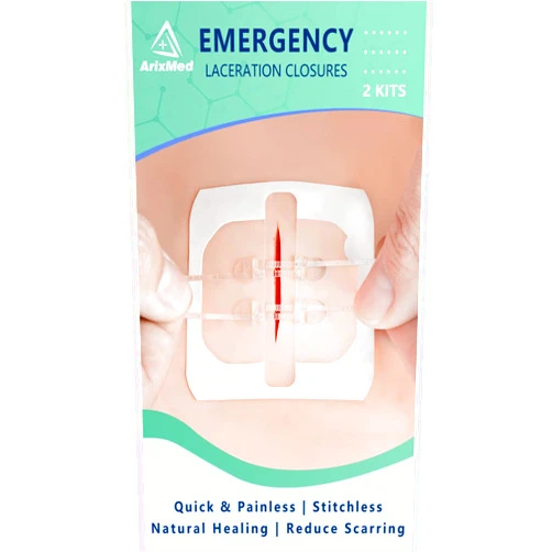 ArixMed Emergency Wound Closure Device, Zip Sutures Butterfly Bandaids, Repair Wounds without Stitches, Quick Clot for Cut, Incision, Tear, Post Surgery (2 Set)