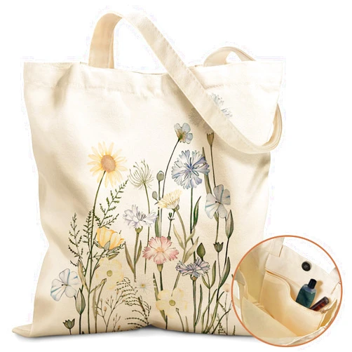 Miss Adola Aesthetic Tote Bag for Girls - with Magnetic Buckle and Zipper Inner Pocket for Women Lady Canvas Cotton Tote Bag