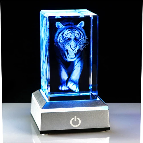YWHL 3D Crystal Tiger Gifts for Women Man Crystal Laser Tiger Figurines with Light Base Christmas Birthday Gifts for Tiger Lovers