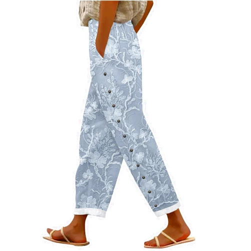 CHUOAND Linen Pants for Women Summer Drawstring Lightweight Elastic Waist Pants Loose Fit Beachwear Trousers