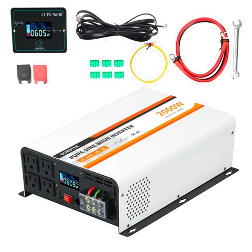 OUBOTEK 2000W Pure Sine Wave Inverter 24V DC to 120V AC Converter for Truck Boat Camping Outdoor Solar System, 2000 Watt Power Inverter with LCD Display, Remote Controller, USB Port, 4 AC Outlets