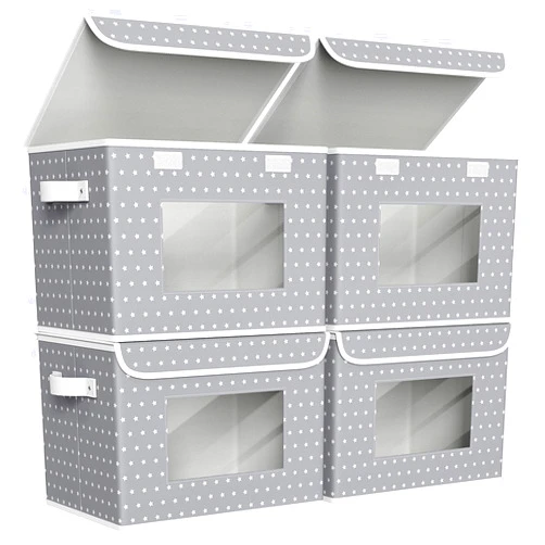 Univivi Fabric Foldable Storage Boxes [4-Pack] Large Collapsible Stackable Storage Bins with Lids, Closet Organizers and Storage Cube Basket for Home, Office, Bedroom (Gray Star, 17”x 12” x 12”)