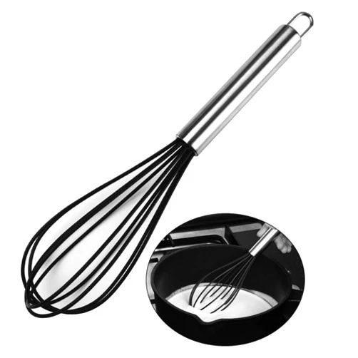 BYTOY Silicone Kitchen Whisk,10 Inch Silicone Whisk Egg Beater, Very Sturdy Kitchen Wire Balloon 600ºF Heat Resistant Non Stick with Stainless Steel Handle Wire Blending Whisking Beating Stirring