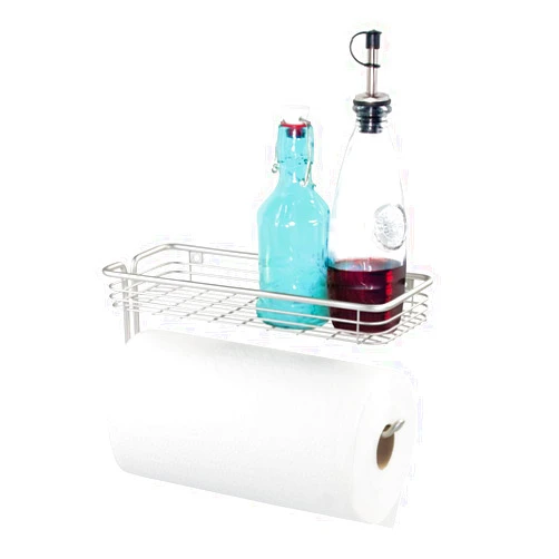 InterDesign iDesign Classico Steel Wall Mounted Paper Towel Holder with Shelf Paper Towel Dispenser for Kitchen, Bathroom, Laundry Room, Garage, Office , Satin