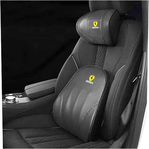 GHZYF Car Lumbar Support Back Cushion & Headrest Neck Pillow for Ferrari 488 Roma F8 SF90 812 360 F430 575M Memory Foam Back Pillow Cushion Emblem Accessories,Black