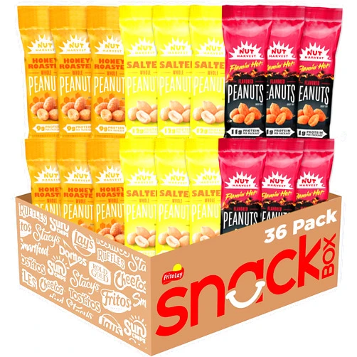 Nut Harvest, 3 Flavor Peanuts Variety Pack, Individual Bags (36 Pack)