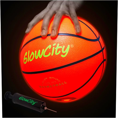 GlowCity Glow in The Dark Basketball for Teen Boy - Glowing Red Basket Ball, Light Up LED Toy for Night Ball Games - Sports Stuff & Gadgets for Kids Age 8 Years Old and Up. Great Gift for Boys & Girls