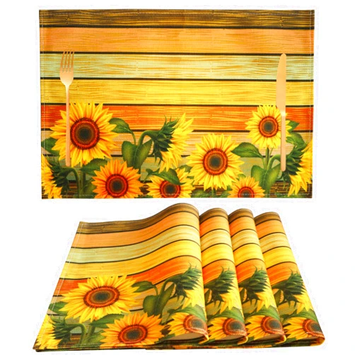 Kerton Stork Table Placemats Set of 4 Sunflower Table Mats Place Mats Linen Placemats Heat Resistant Placemats Washable Fabric Rectangle Table Mat for Kitchen Dining Dinner 18 X 12 Inch, Yellow