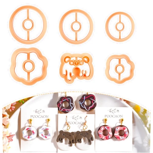 Puocaon Donut Polymer Clay Cutters - 6 Pcs Dessert Donut Clay Cutters for Polymer Clay Earrings Making, Embossing Food Clay Cutters for Polymer Clay Jewelry, Cute Donut Shape Clay Earring Cutters