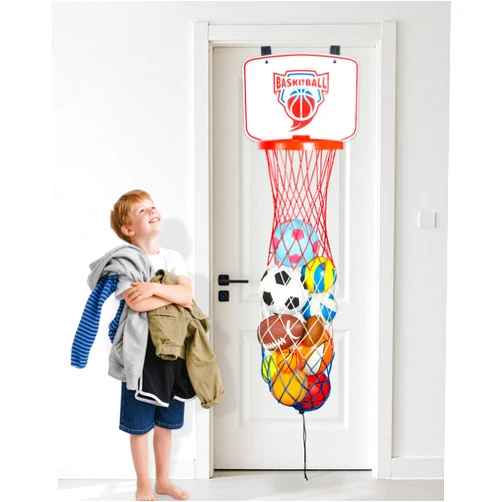 CT SPORTS Basketball Hoop – Over the Door Basketball Laundry Hamper for 4-14 Year Old Boys, Room Decor and Fun Organizer Toy with Ball（Red）