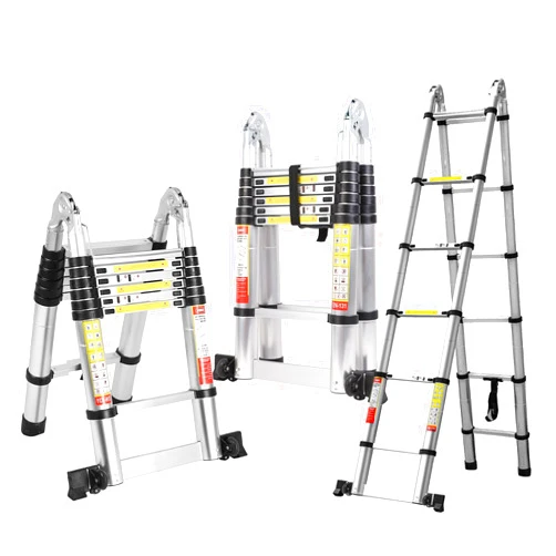 BOWEITI 12.5FT A Frame Telescoping Ladder, Aluminum Telescopic Ladder w/Balance Bar & Movable Wheel, 330lbs Capacity Compact Ladder, Extension Ladder for Household, Outdoor