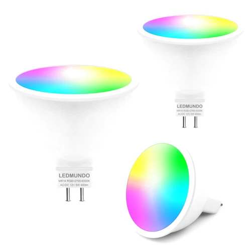 LEDMUNDO Smart MR16 LED Light Bulbs 5W, GU5.3 Bi-Pin Base, Compatible with Alexa/Google Assistant, AC/DC 12V, RGBCW Smart MR16 Bulb, WiFi Smart Spotlight Indoor Decoration, Dimmable, 3PCS