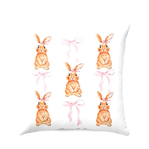 THDSE Trendy Coquette Pink Bows Bunny Pillow Covers, Preppy Girly Room Decorative Throw Pillow Covers 18x18, Farmhouse Rabbit Room Decor Pillow Cases for Bunny Lovers Home Bedroom Couch