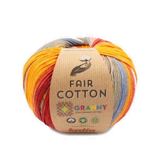 Katia Fair Cotton Granny Yarn (302 - Orange-Red-Taupe-Denim) + Free Pattern of Granny Square Bag
