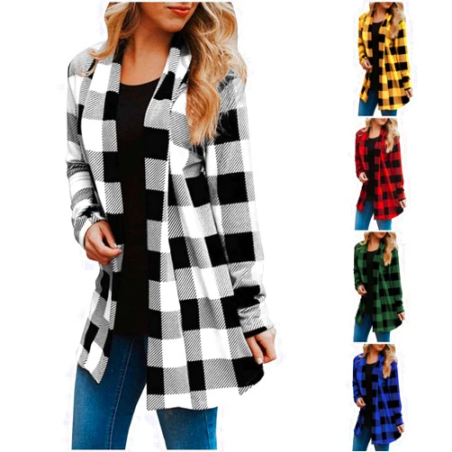 Generic Womens Flannel Cardigan Buffalo Plaid Jacket Loose Long Sleeve Trendy Casual Kimono Fall Fashion Outfits with Pockets