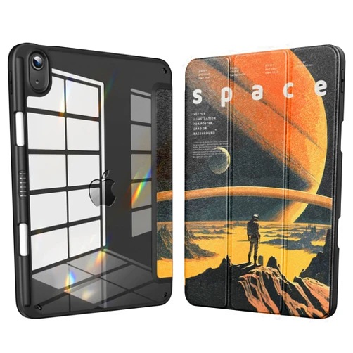 VIKESI DTTOCASE for iPad 10th Generation Case 2022, 10.9 Inch Case with Clear Transparent Back and TPU Shockproof Frame Cover [Built-in Pencil Holder, Support Auto Sleep/Wake] - Space