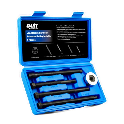 Orion Motor Tech Harmonic Balancer Installer Set, 5pc Long Reach Crank Pulley Underdrive Pulley Damper Installation Tool Kit with 4 Adapters & Nut Bearing