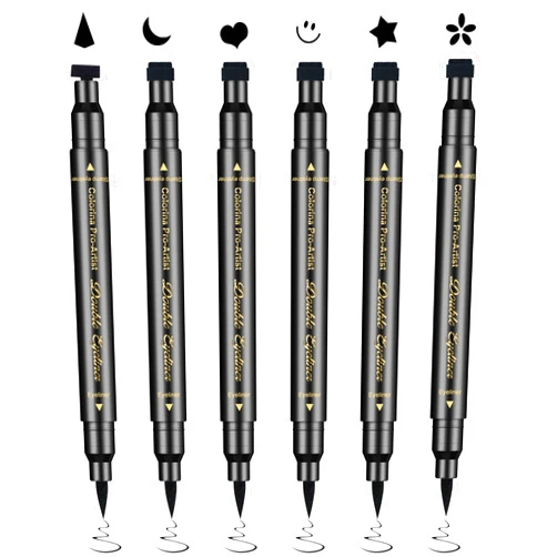 Ownest 6 Pcs Liquid Eyeliner Set,Double-Side Waterproof Smudge-proof Eyeliner Stamp Pen Eyeliner Tattoo Tool Makeup-Smiley, Triangle,Heart,Star,Moon,Flower
