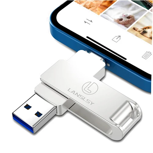 LANSLSY 256GB Flash Drive for Phone Photo Stick,Phone Flash Drive USB 3.0 External Storage,3 in 1 Phone Thumb Drive Memory Stick for Phone/Pad/Android/PC/Mac (256GB, Silver)