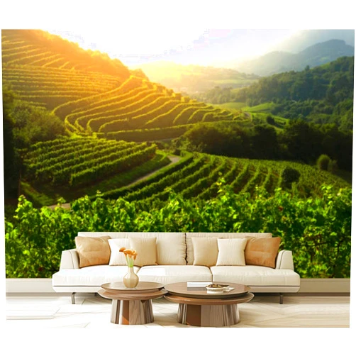 Kanworse Vineyard sunset landscape view farm Zarautz Canvas Wallpaper Print Self Adhesive Peel & Stick Wallpaper Wall Mural Wall Decal Wall Sticker Poster Home Decor for Living Room
