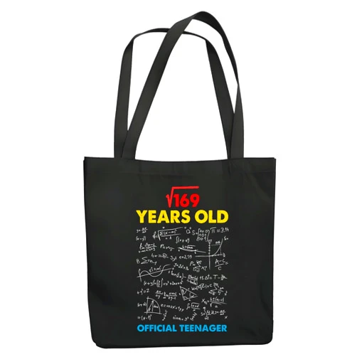 Anivbirth 13 Year Oldn Birthday Gift Square Root of 169 Navy Black Multicolor Canvas Tote Bag
