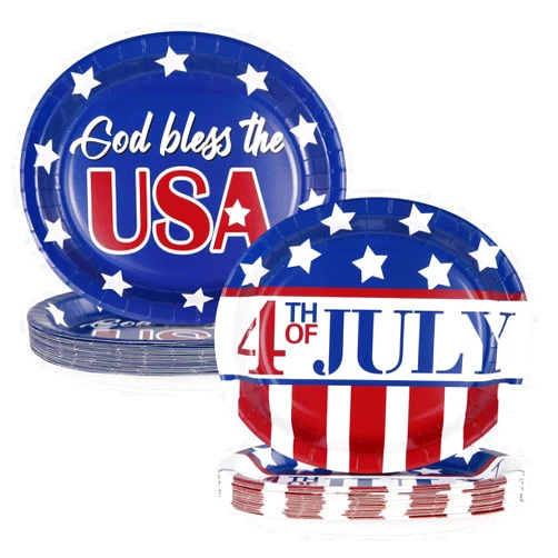 Nuolifee 50Pcs 4th of July Oval Paper Plates -10