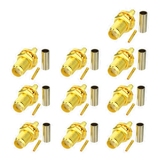 Eightwood 10pcs SMA Female Bulkhead Crimp Connector Gold-Plated for RG316 RG174 Cable