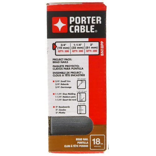 PORTER-CABLE Brad Nails, Project Pack, 18GA, 300 x 5/8 in., 300 x 1-1/4 in., 300 x 2 in. 900-Pack (BN18PP)