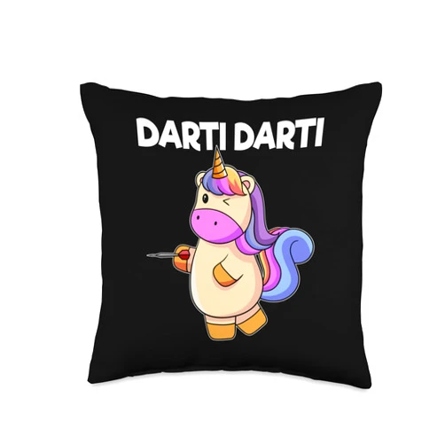 Lustige Fdarts Spieler Einhorn Sprüche Geschenke Darti Player Playing Unicorn Dart Throw Pillow, 16x16, Multicolor