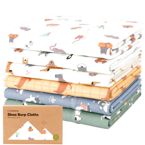 KeaBabies Organic Burp Cloths Baby Girl, Boy - 6-Pack Large Baby Burp Cloths, Super Absorbent Burping Cloths for Babies, Soft & Plush Cotton Burp Cloth, Spit Up Burp Rags, Newborn Burp Clothes (Pets & Paws)