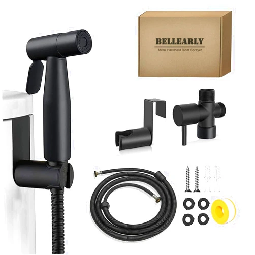 Bellearly Handheld Bidet Sprayer for Toilet, Stainless Steel Jet Spray Kit for Baby Diaper Cloth and Feminine Wash, Adjustable Water Pressure Control, Easy to Install, Black, BELLEARLY