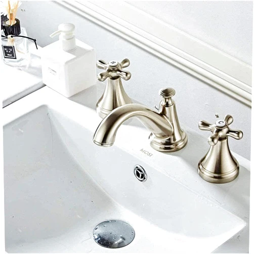 CHLDDHC Waterfall Brushed Faucet for Bathroom Sink, Faucet Bath, 3 - Hole Basin Faucet Mixer Tap with Two Cross Handles