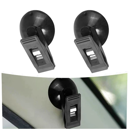 Yumfugu 2 PCS Car Storage Clip, Multifunctional Suction Cup Card Bill Clip, ABS Clamp Arm PVC Suction Cup Fixed Ticket Card Access Card Holder, Compatible with Most Car Models (Black)