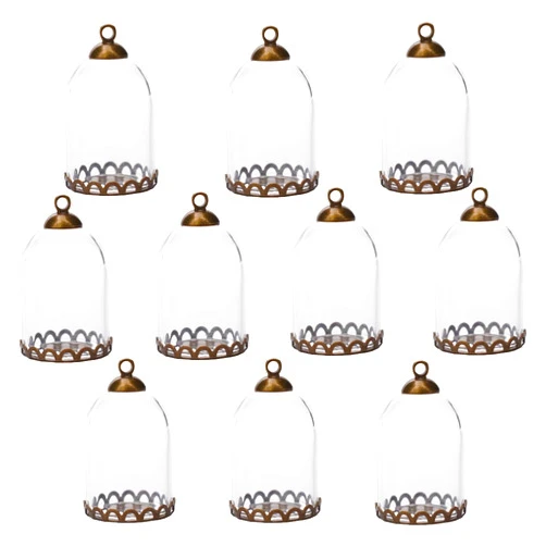 ZenRa 10 Pieces Clear Tube Glass Globe Bottle with Findings - Hollow Dome, Glass Vial Pendant Charms (25x18mm Bronze Lace)