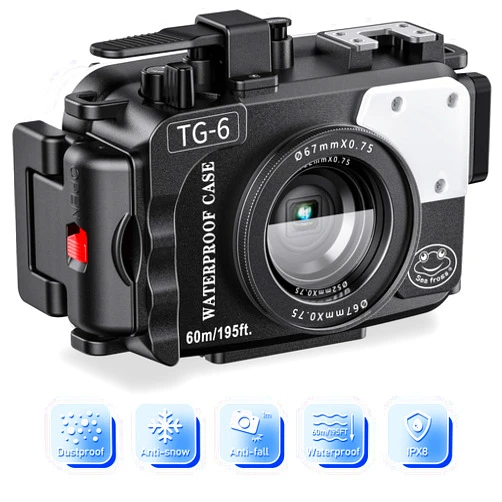 Sea frogs Camera Case Compatible with Olympus TG-6,Waterproof IPX8,60m(196ft) Depth Protection Underwater Camera Housing,Ideal for Diving,Surfing,Rowing, Black