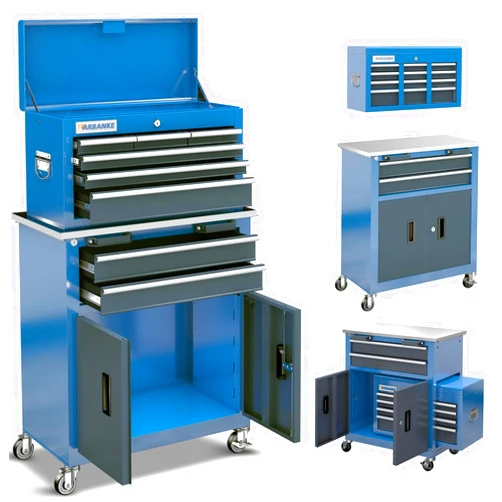 LARBANKE 8-Drawer Rolling Tool Chest with Wheels and Door,Tool Box with Sliding Drawer,Stainless Steel Countertop Tool Chest,Tool Chest can Form Large Workbench,Tool Chest for Garage Workship