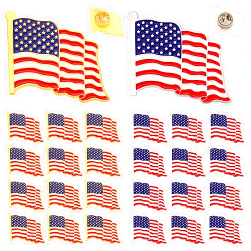 Tondiamo 24 Pcs American Flag Pin Bulk Metal Lapel Enamel Pins 1'' Patriotic Us Brooch Badge for Backpacks Hats Men Women Waving Flag Souvenir Decorations
