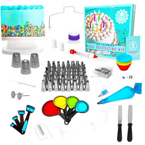 D.D.S. SUPPLIES NEW!!! 110pc Ultimate Cake Decorating Supplies Kit, Rotating Cake Decorating Turntable,48 Piping Tips, 3-Russian Nozzles, Piping Bags,Baking Supplies,Cupcake Decorating Kit,Icing Tips,Decorating Tools