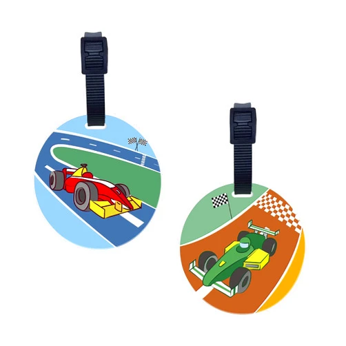 Setgo Car Name Tag for Kids, Plastic Backpack Tag, Set of 2, Customized Tag – Great for Boys and Girls at School Daycare Kindergarten (Racing Car)