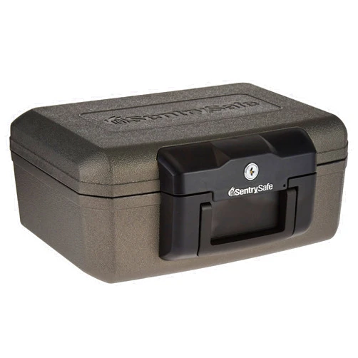 SentrySafe Fireproof Safe with Key Lock, Chest Lock Box for Home or Travel Secures Money, Documents, 0.18 Cubic Feet, 6.1 x 14.3 x 11.2 Inches, 1210