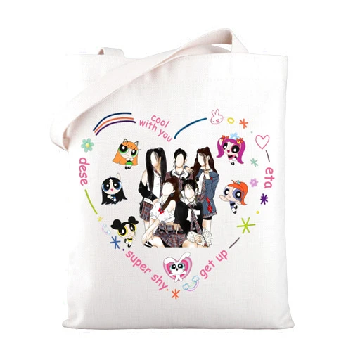 WSNANG K-Pop Group NJeans Tote Bag - NJeans Cartoon Character Reusable Shopping Bag for K-pop Music Lover Gift