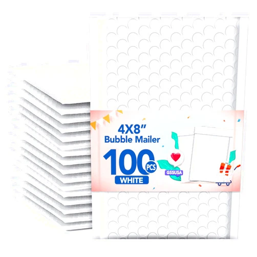 GSSUSA White Bubble Mailers 4x8 Padded Envelopes 100Pack, Small Bubble Mailer Self Seal Bubble Envelopes Waterproof Padded Mailers for Small Business, Padded Mailing Envelopes, Shipping Supplies