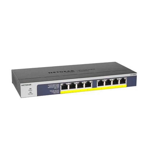 NETGEAR 8-Port Gigabit Ethernet Unmanaged PoE Switch (GS108PP) - with 8 x PoE+ @ 123W Upgradeable, Desktop, Wall Mount or Rackmount, and Limited Lifetime Protection