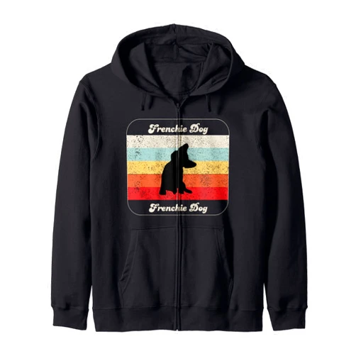 Lustiges Hunde Geschenk Motiv Mann Frau Kind French Bulldog - Retro Frenchie Dog Vintage Cool Zip Hoodie