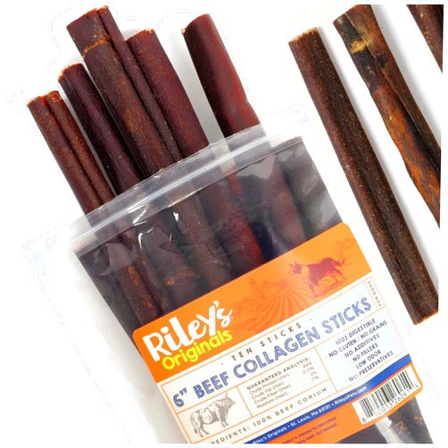 Riley's 6 Inch Beef Collagen Sticks for Dogs, Collagen Chews for Dogs, Bully Stick & Rawhide Alternative, Long Lasting, No Raw Hide Chews, Single Ingredient Dog Treat- 10 ct
